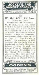1927 Ogden's Jockeys and Owners' Colours #32 W. McLachlan Jr. Back